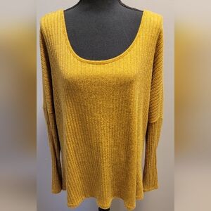 Discreet Mustard Ribbed Scoop Neck Sweater